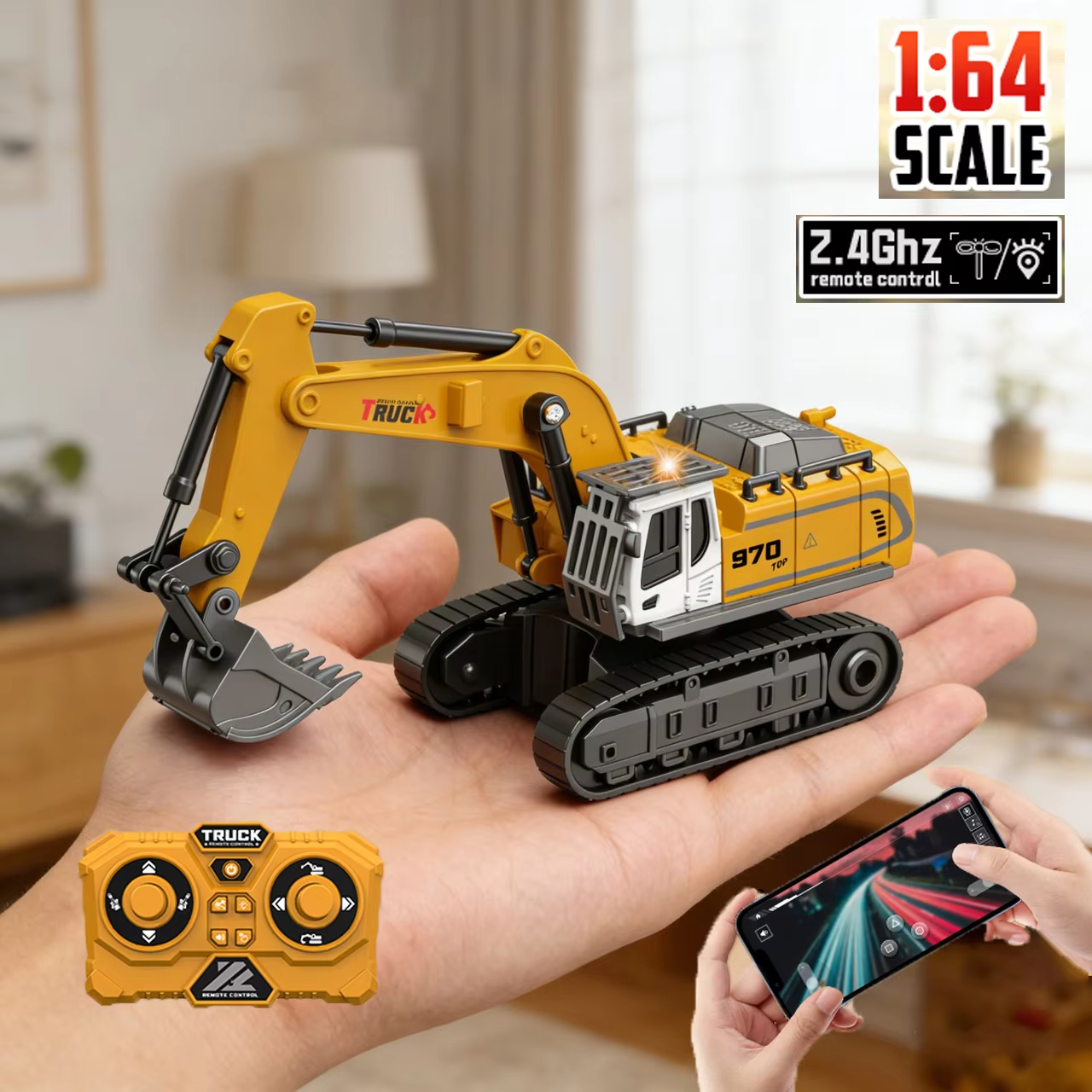 1/64 Mini RC Excavator Crawler - Heavy Equipment Games recension och pris
